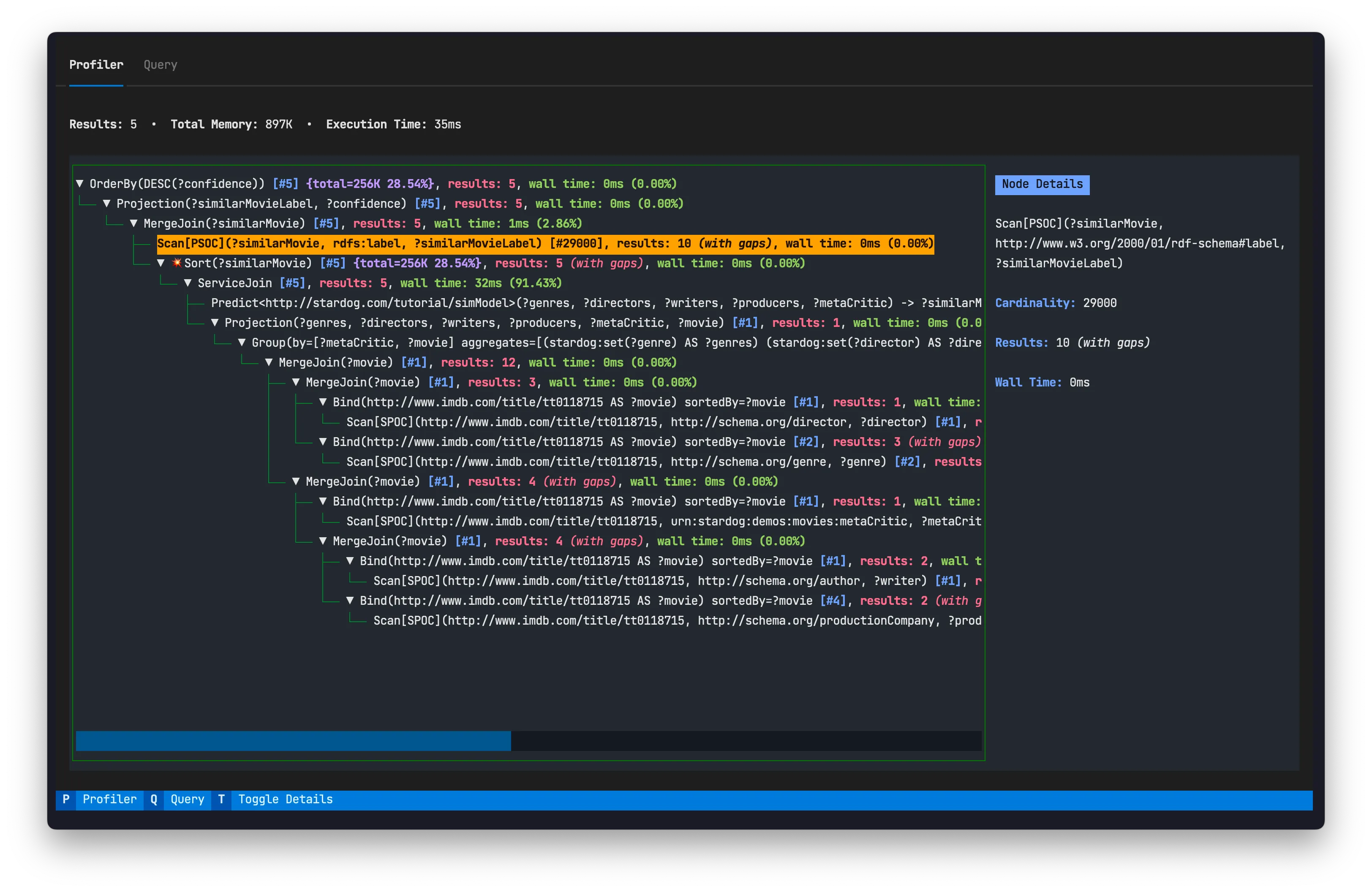 Screenshot of SPARQL Profiler TUI